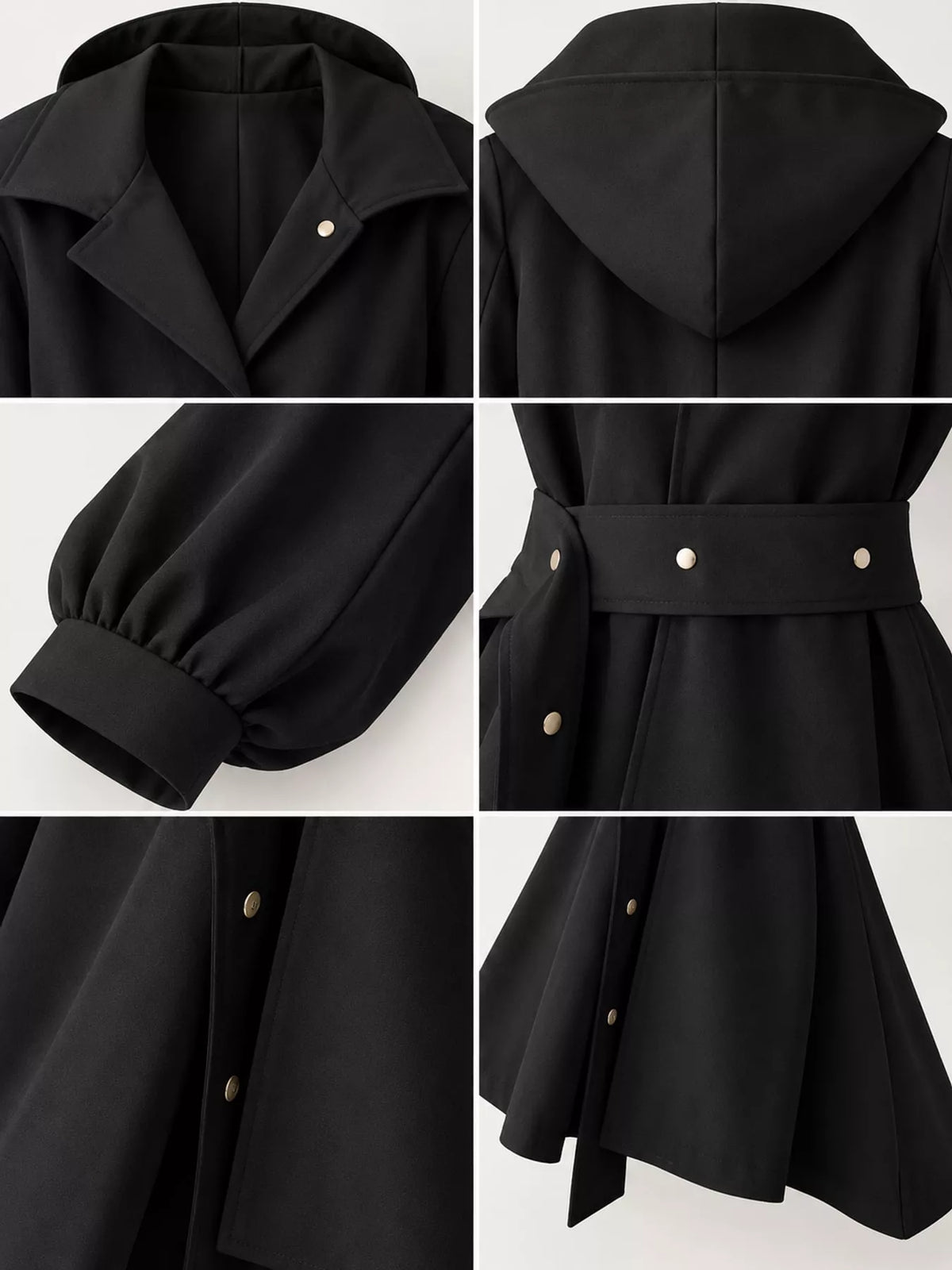 Lantern Sleeve Hooded Jacket with Belted Waist
