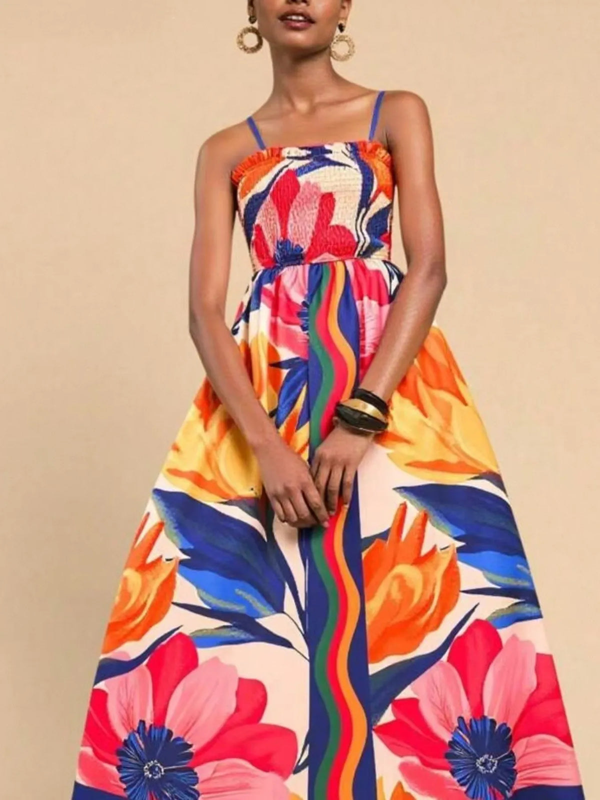 Smocked Spaghetti Strap Maxi Summer Dress by Rosaline