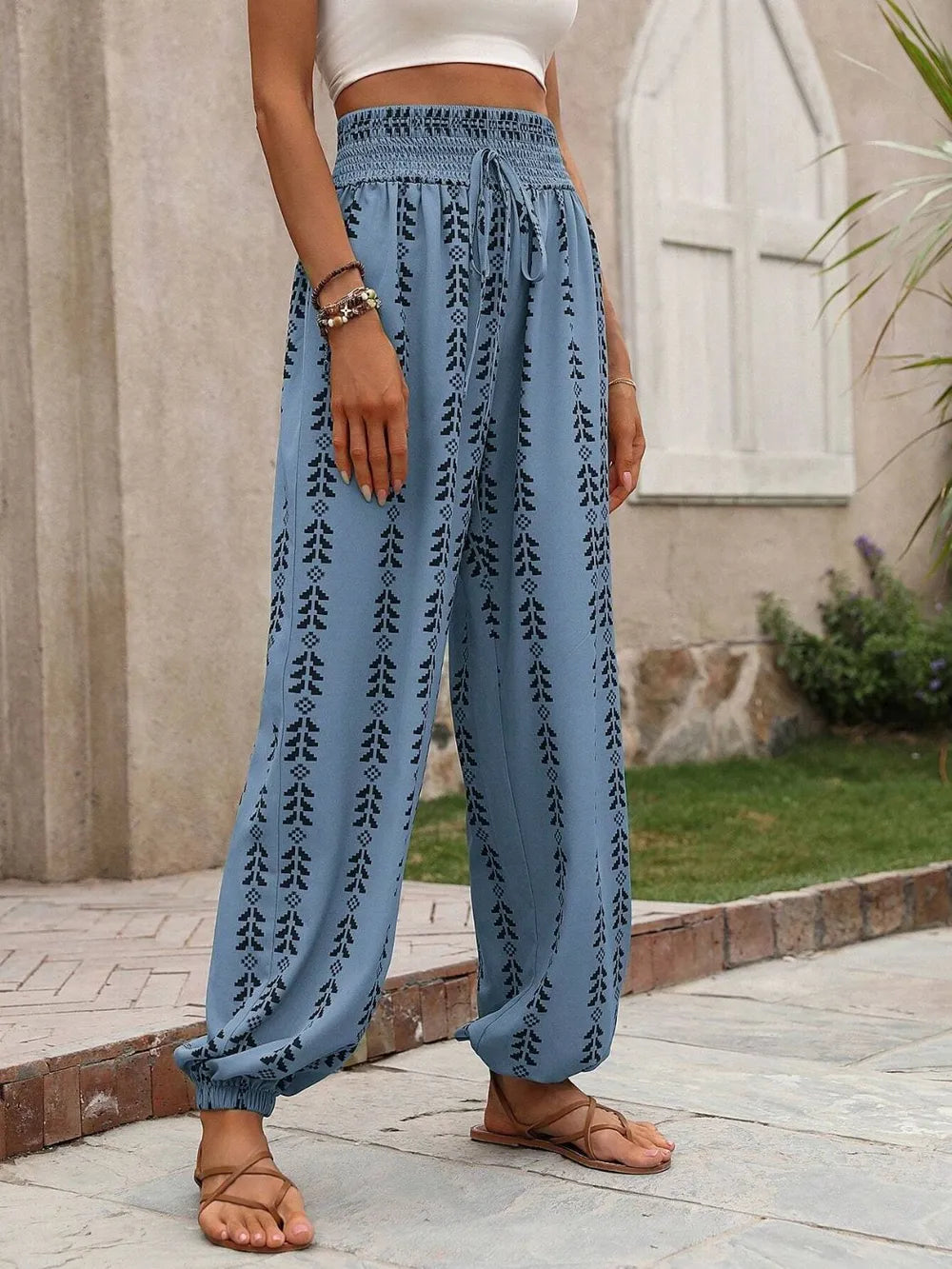 Tied Printed High-Waist Pants