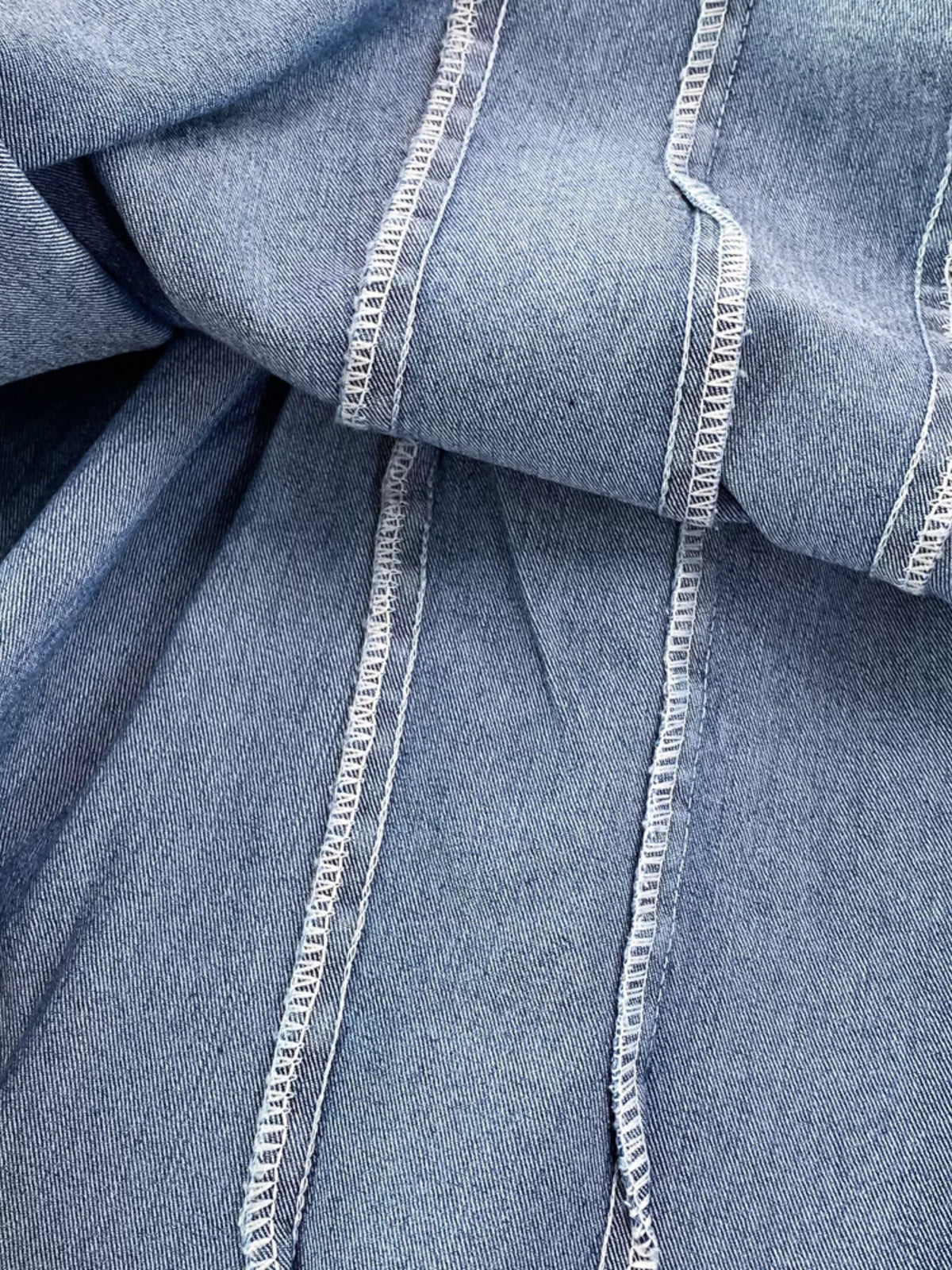 Lace-Up Denim A-Line Mini Dress in Blue