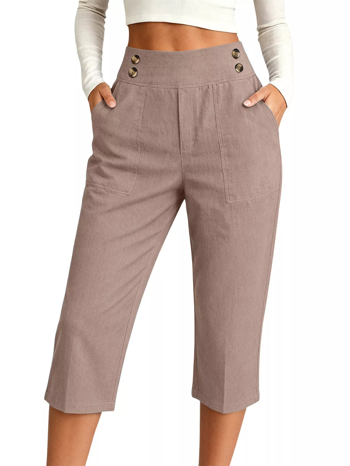 High-Waisted Button-Detail Cropped Pants
