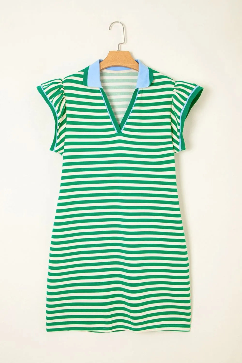 Striped Contrast Collar Flutter Sleeve Dress
