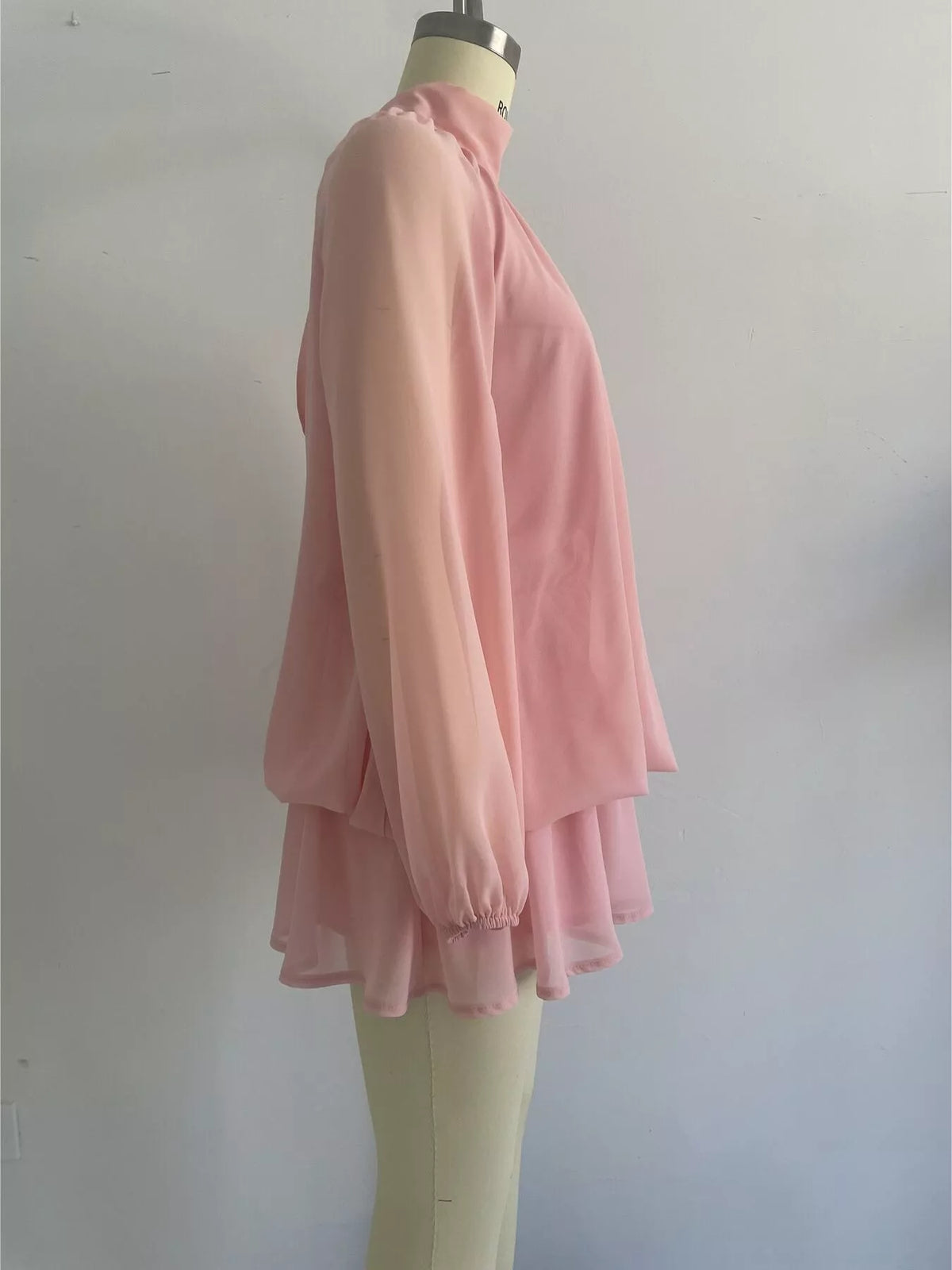 Mock Neck Sheer Chiffon Mini Dress
