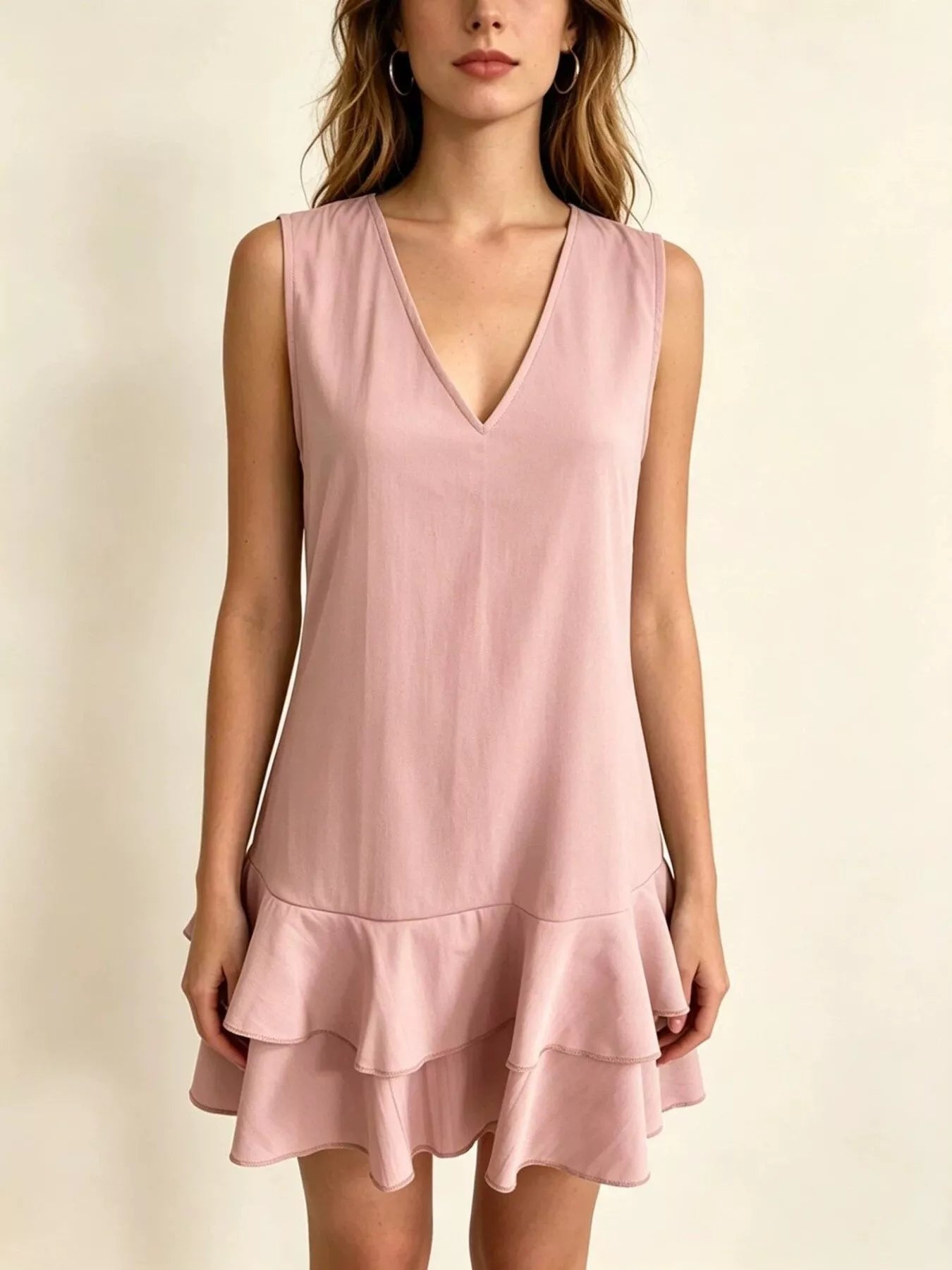 Sleeveless V-Neck Tiered Ruffle Mini Dress