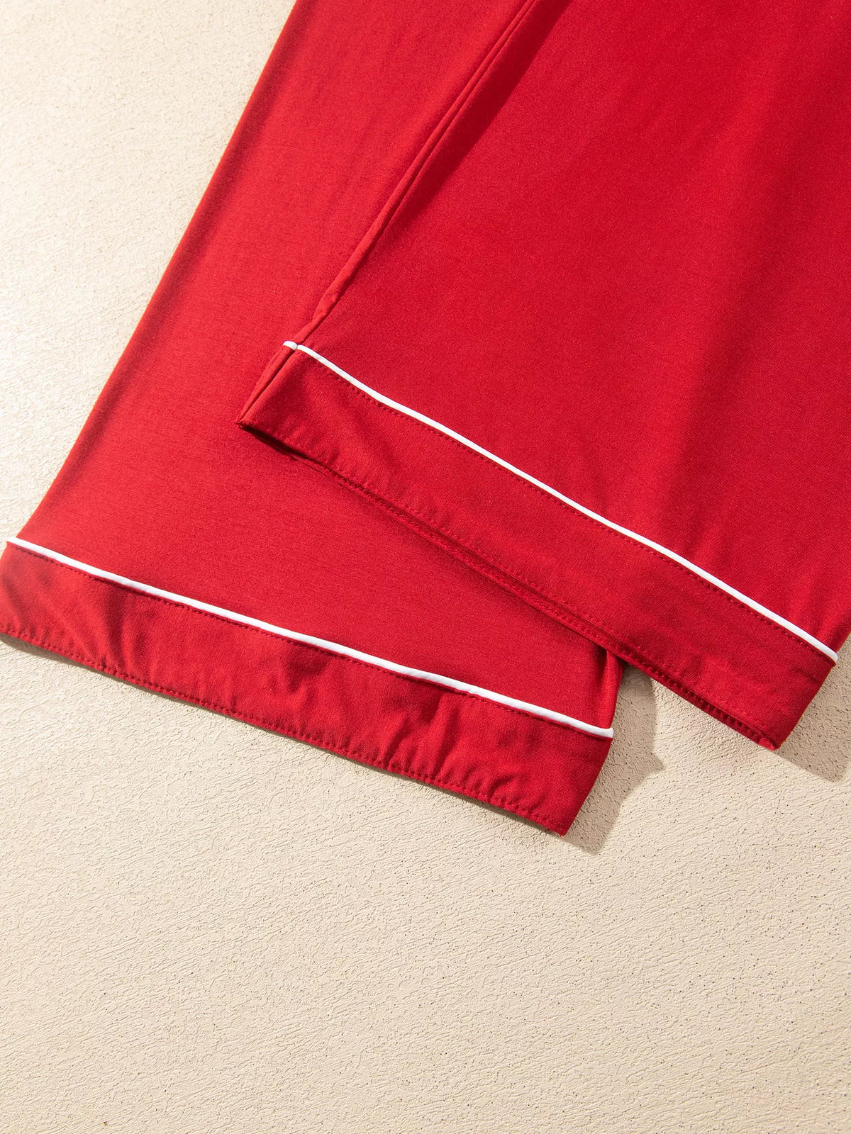Bow Pocket Long Sleeve Pajama Set in Deep Red