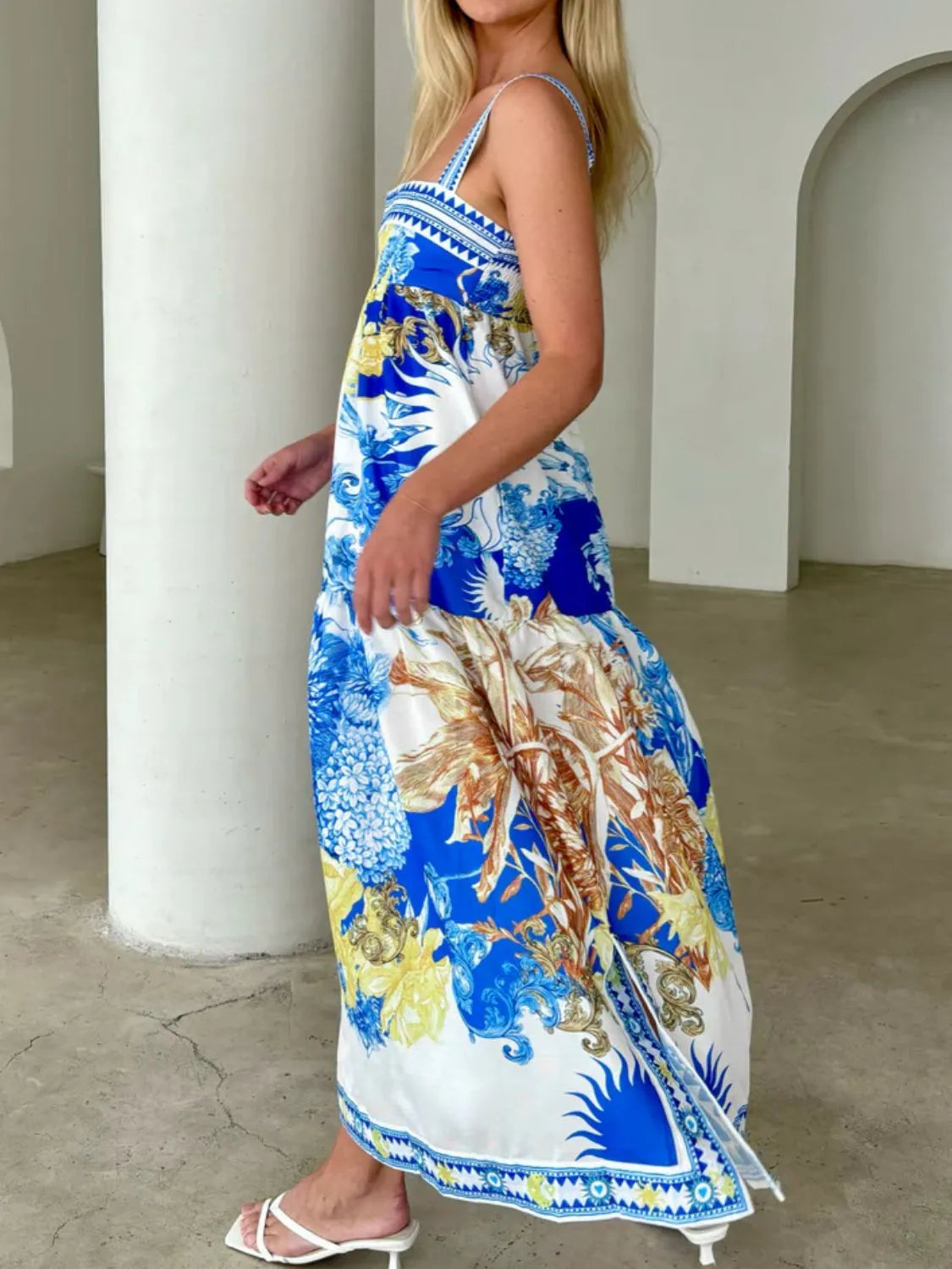 Printed Sleeveless Cami Dress in Blue