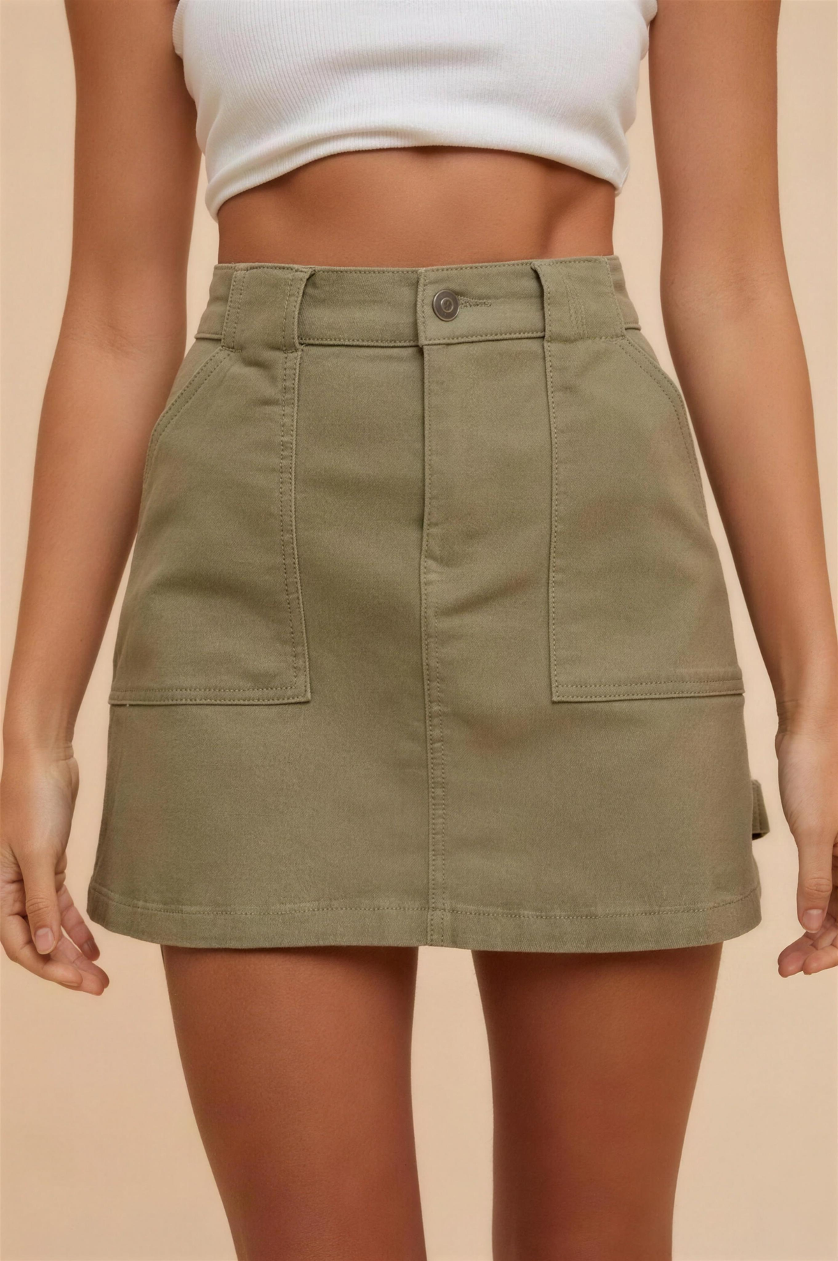 Annie Wear Cargo Denim Mini Skirt in Olive