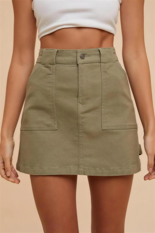 Annie Wear Cargo Denim Mini Skirt in Olive
