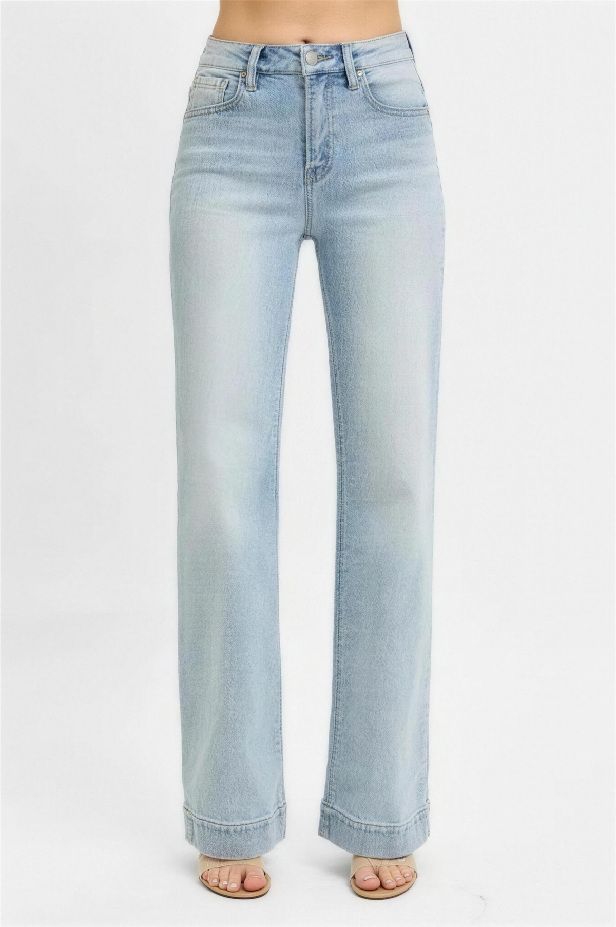 Risen High Rise Straight Leg Jeans in a Light Wash