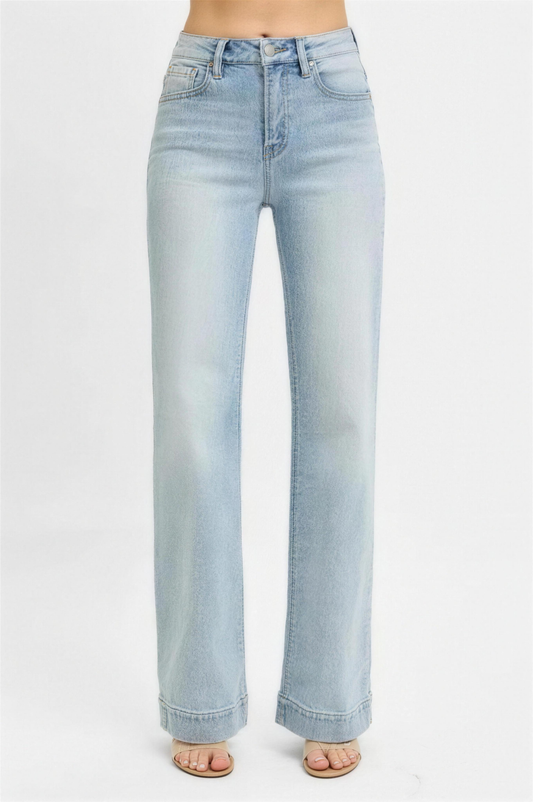 Risen High Rise Straight Leg Jeans in a Light Wash