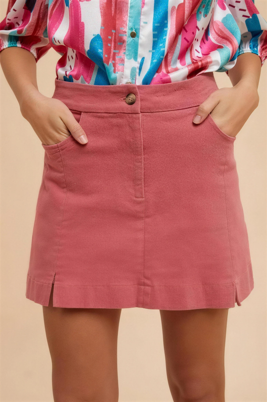 Annie Wear Cotton Slit Mini Skirt in Rose