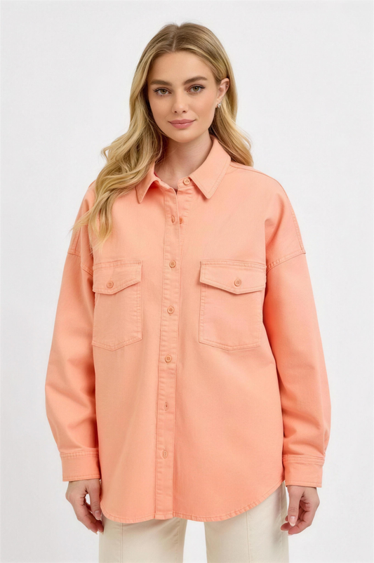 Risen Denim Shacket in Watermelon Pink