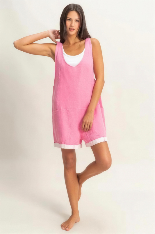 Hyfve V-Neck Pocket Romper in Pink