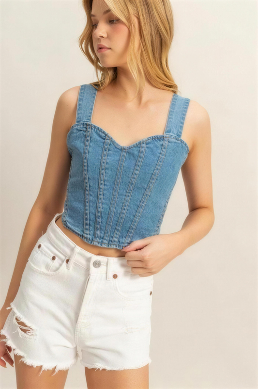 Hyfve Sweetheart Neck Denim Tank in Light