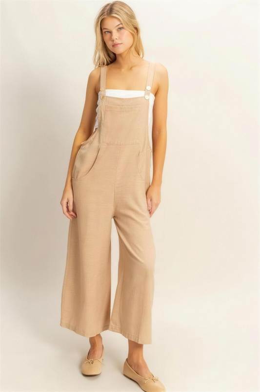 Hyfve Textured Wide Leg Overall in Taupe