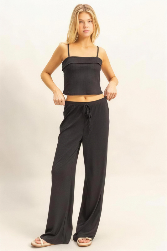 Hyfve Rib Knit Cami and Pants Set in Black