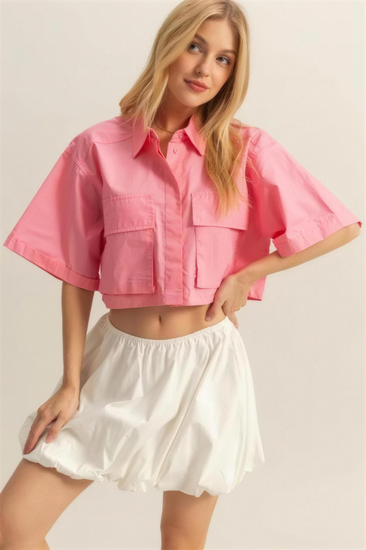 Hyfve Poplin Crop Shirt in Burnt Coral