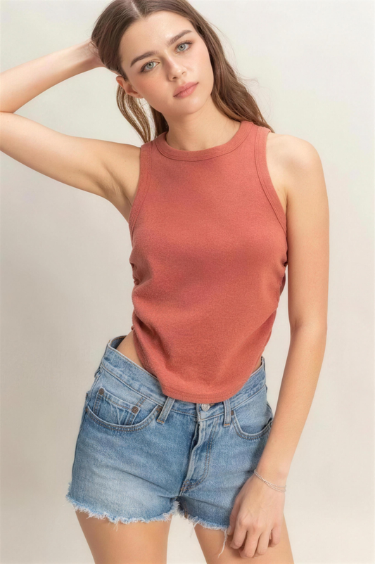 Hyfve Mineral Wash Rib Knit Tank in Brick