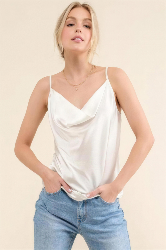 And The Why Satin Adjustable-Strap Cami in White