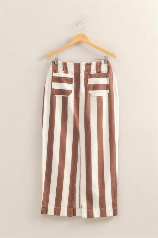 Hyfve Striped Pocket Maxi Skirt in Brown and Cream