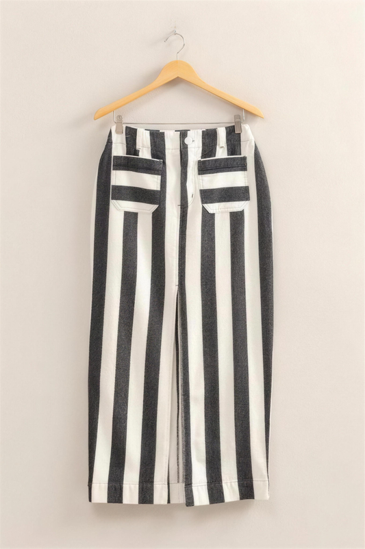 Hyfve Striped Slit Maxi Skirt in Black and Cream