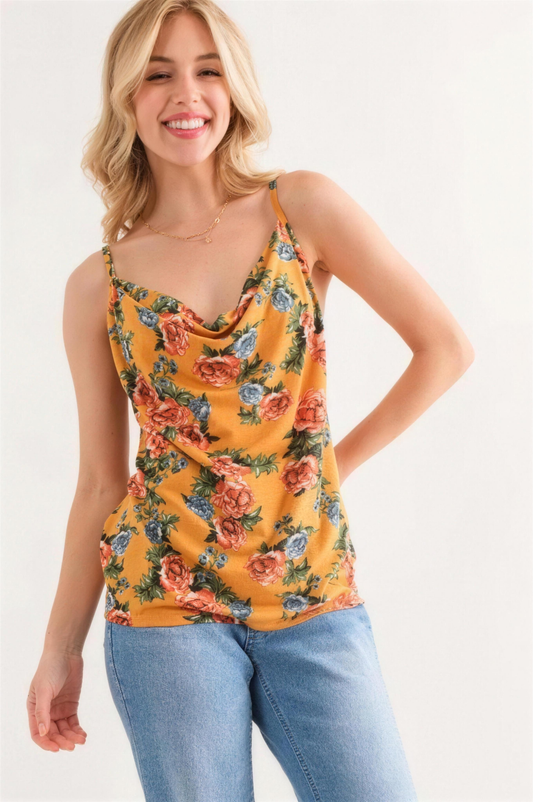 And The Why Floral Print Tank Top in Mustard