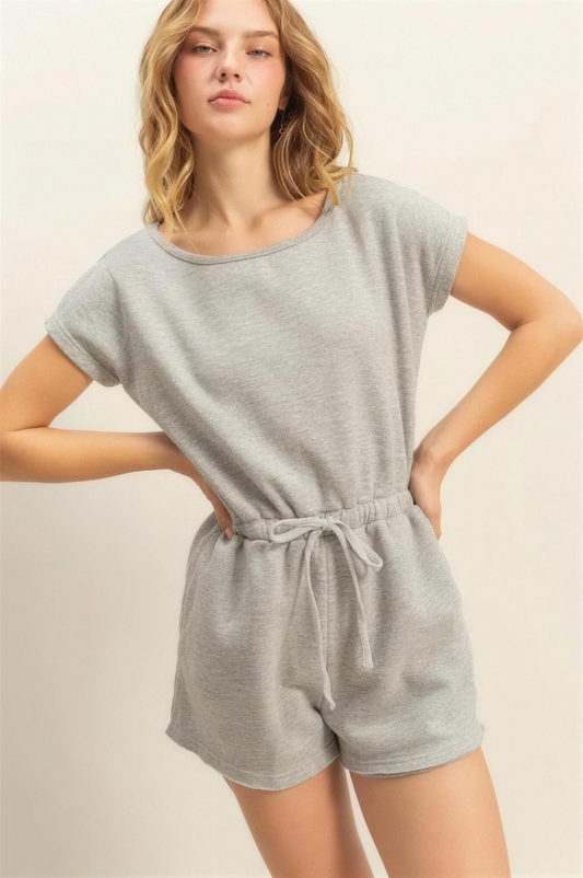 Hyfve Drawstring Waist Romper in Light Gray