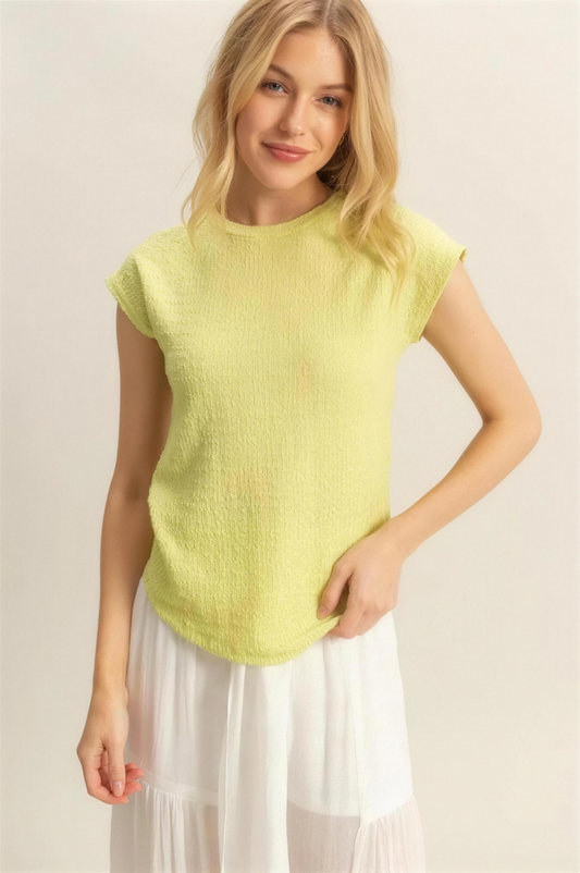 Hyfve Textured Knit Top in Neon Yellow