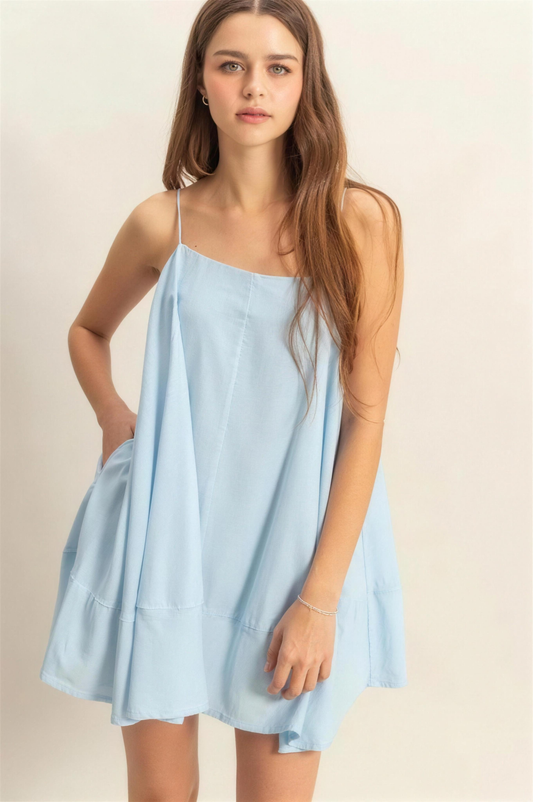 Hyfve A-Line Cami Mini Dress in Light Blue