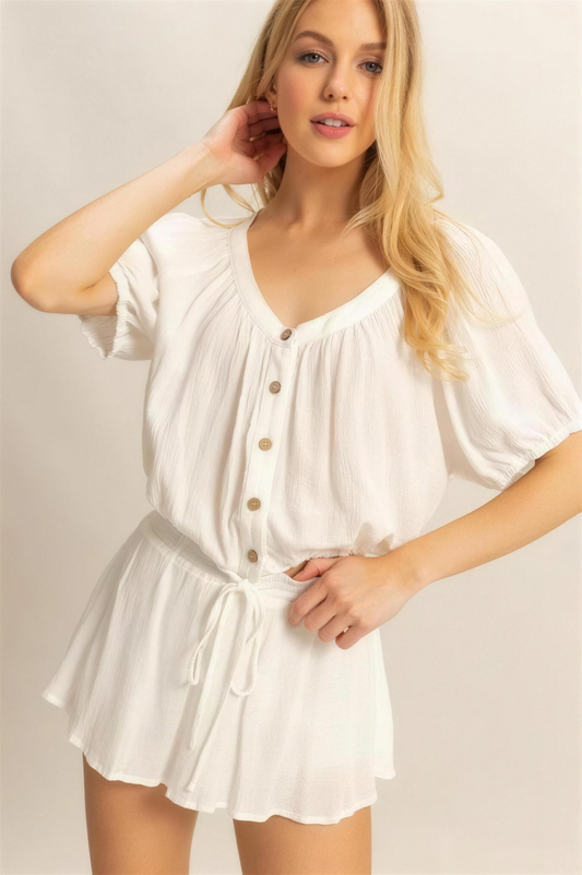 Hyfve Drawstring Hem Top and Skort Set in Off White