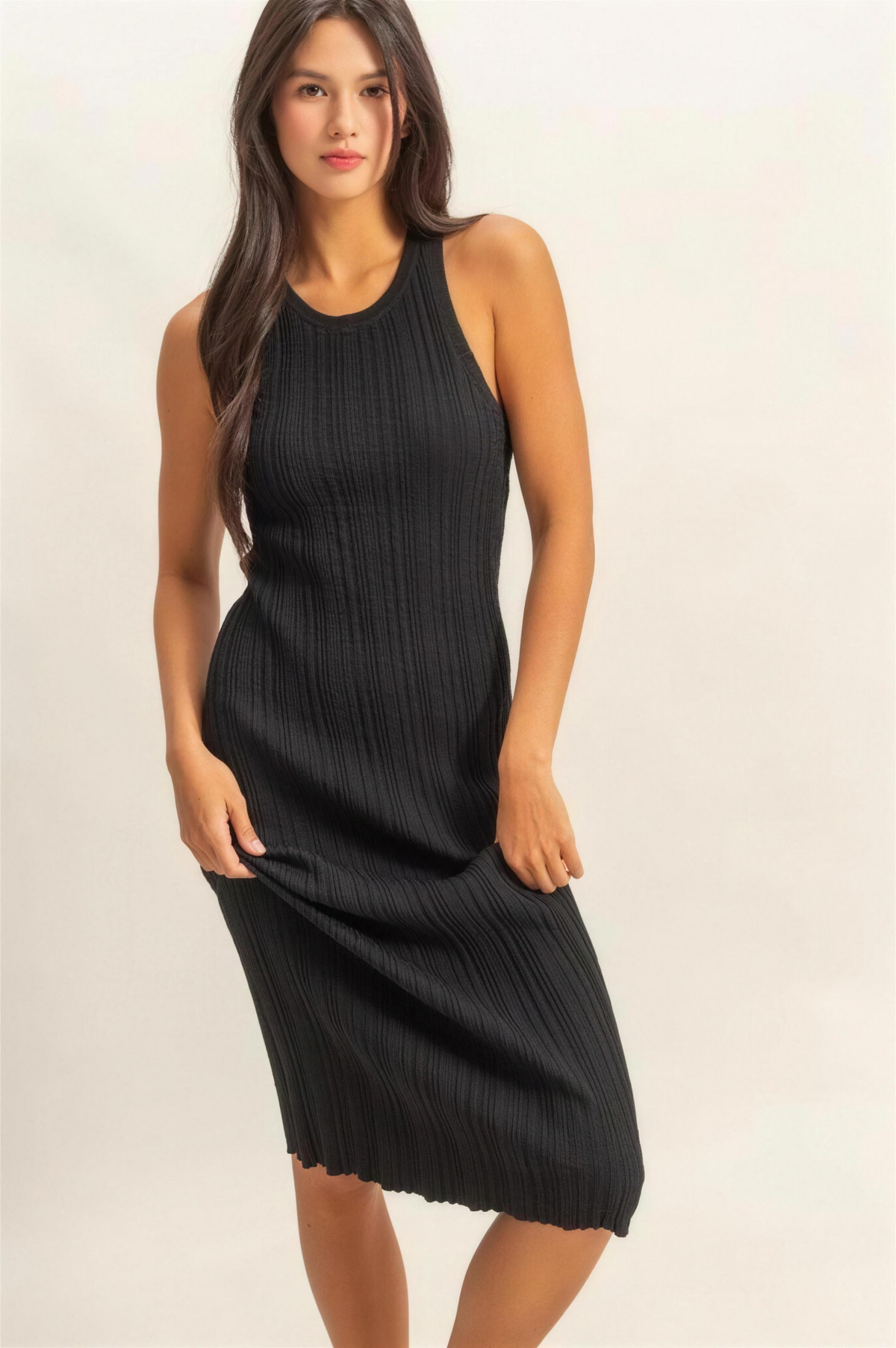 Hyfve Bodycon Ribbed Knit Dress in Black