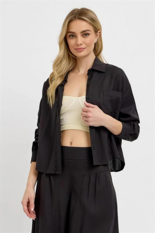 Risen Button-Down Long Sleeve Shirt in Black