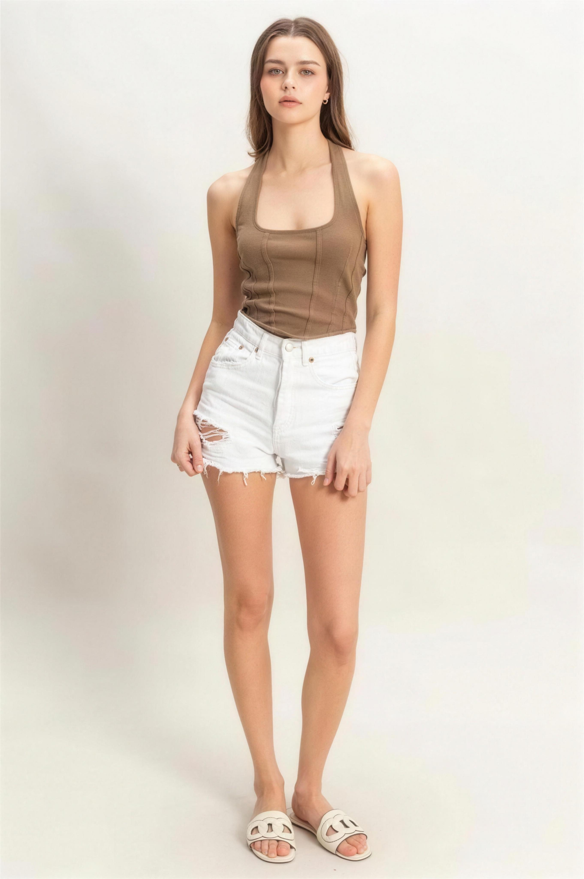 Hyfve Mineral Wash Halter Neck Top in Mocha
