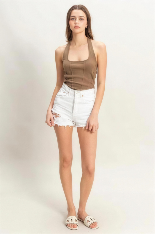 Hyfve Mineral Wash Halter Neck Top in Mocha