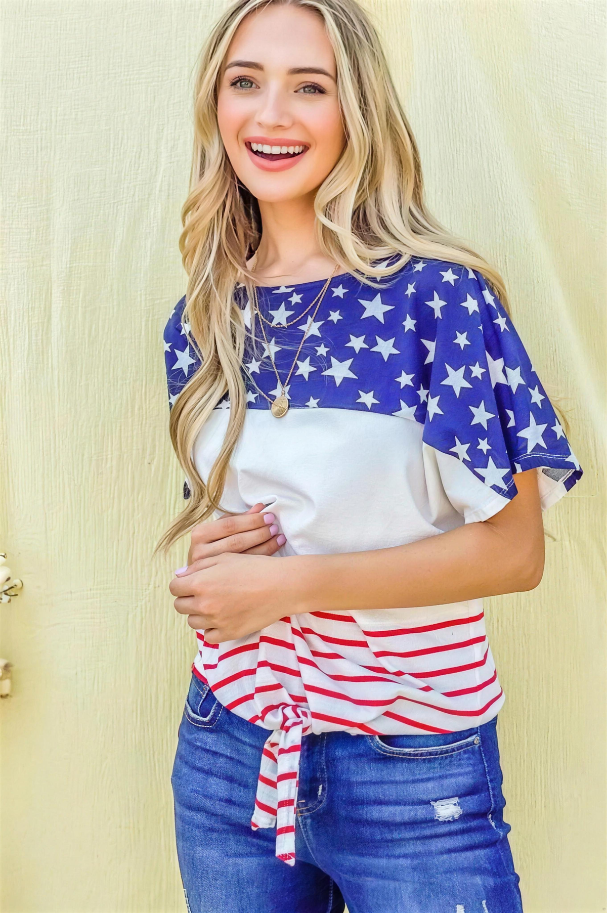 And The Why American Flag Tie-Front Top in Red and Navy
