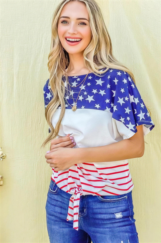 And The Why American Flag Tie-Front Top in Red and Navy
