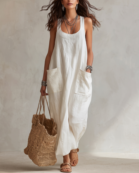 Scoop Neck Sleeveless Maxi Dress with Pockets