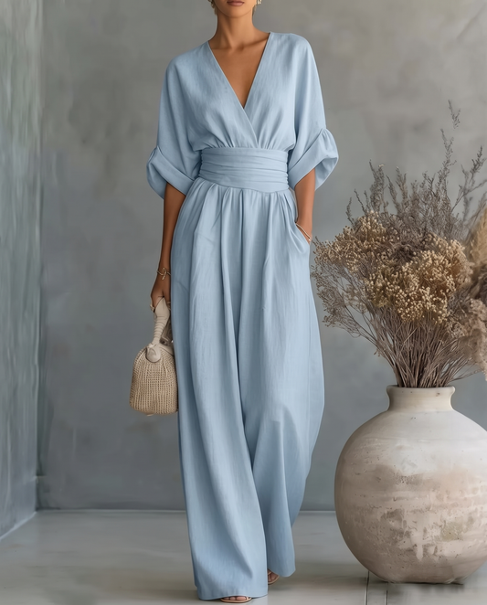 Half Sleeve Wide Leg Jumpsuit