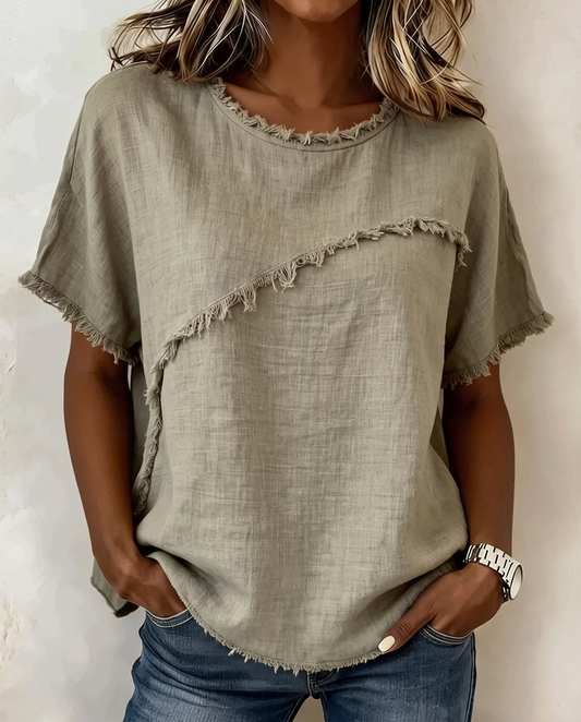 Frayed Hem Short Sleeve Top