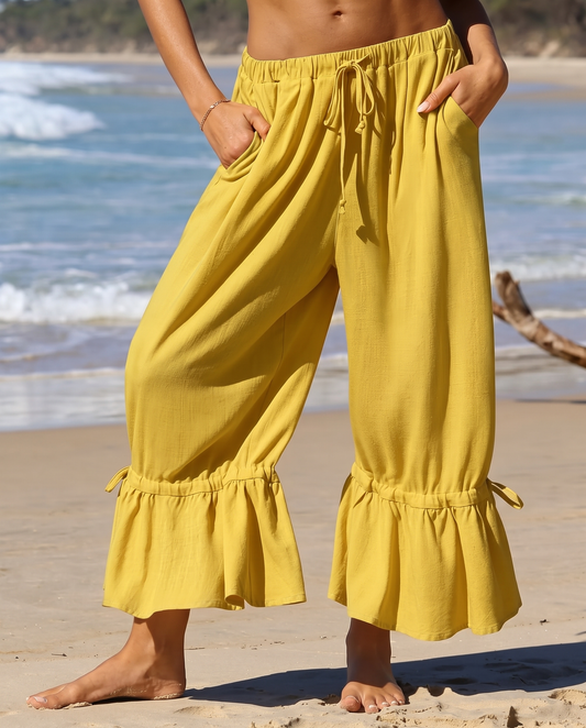 Wide-Leg Pants with Ruffle Hem
