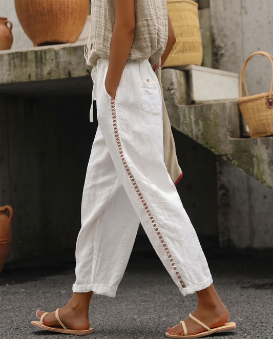 Hollow-Out Trim Cropped Pants