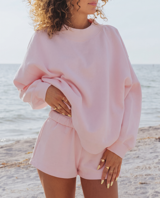 Relaxed Round-Neck Sweatshirt and Shorts Set