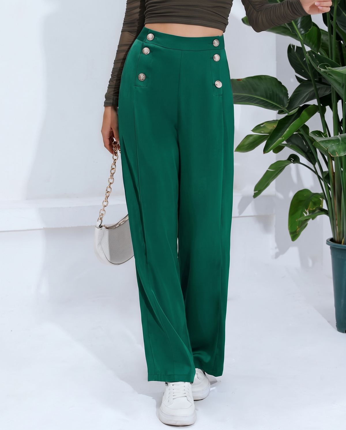 Wide Leg Pants in Dark Green