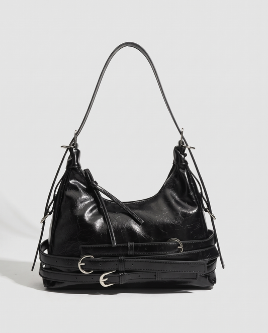 Ilussa Buckled Strap Shoulder Bag — Black