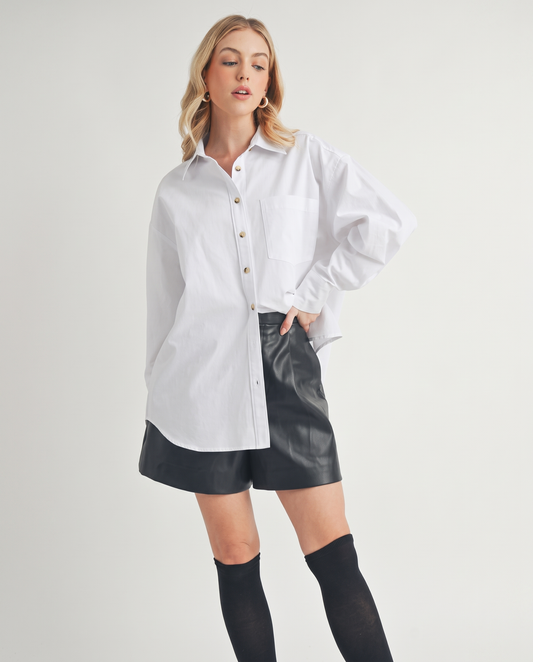 High-Low Drop Shoulder Shirt in White