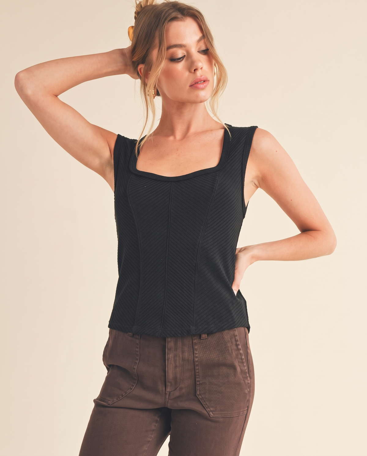 Exposed Seam Ribbed Tank in Black