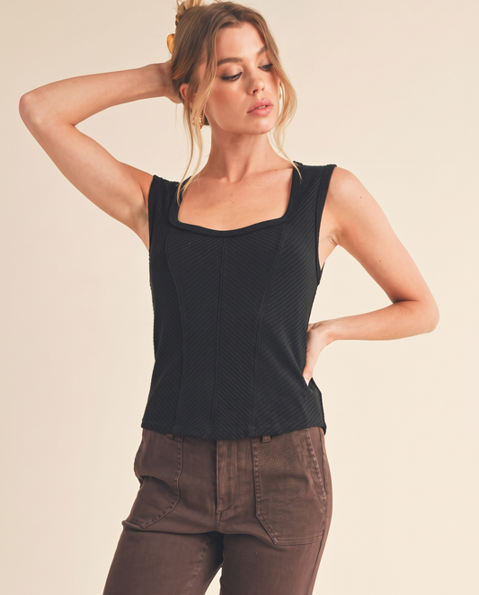 Exposed Seam Ribbed Tank in Black