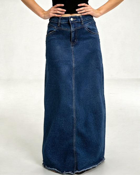 Raw Hem Maxi Denim Skirt