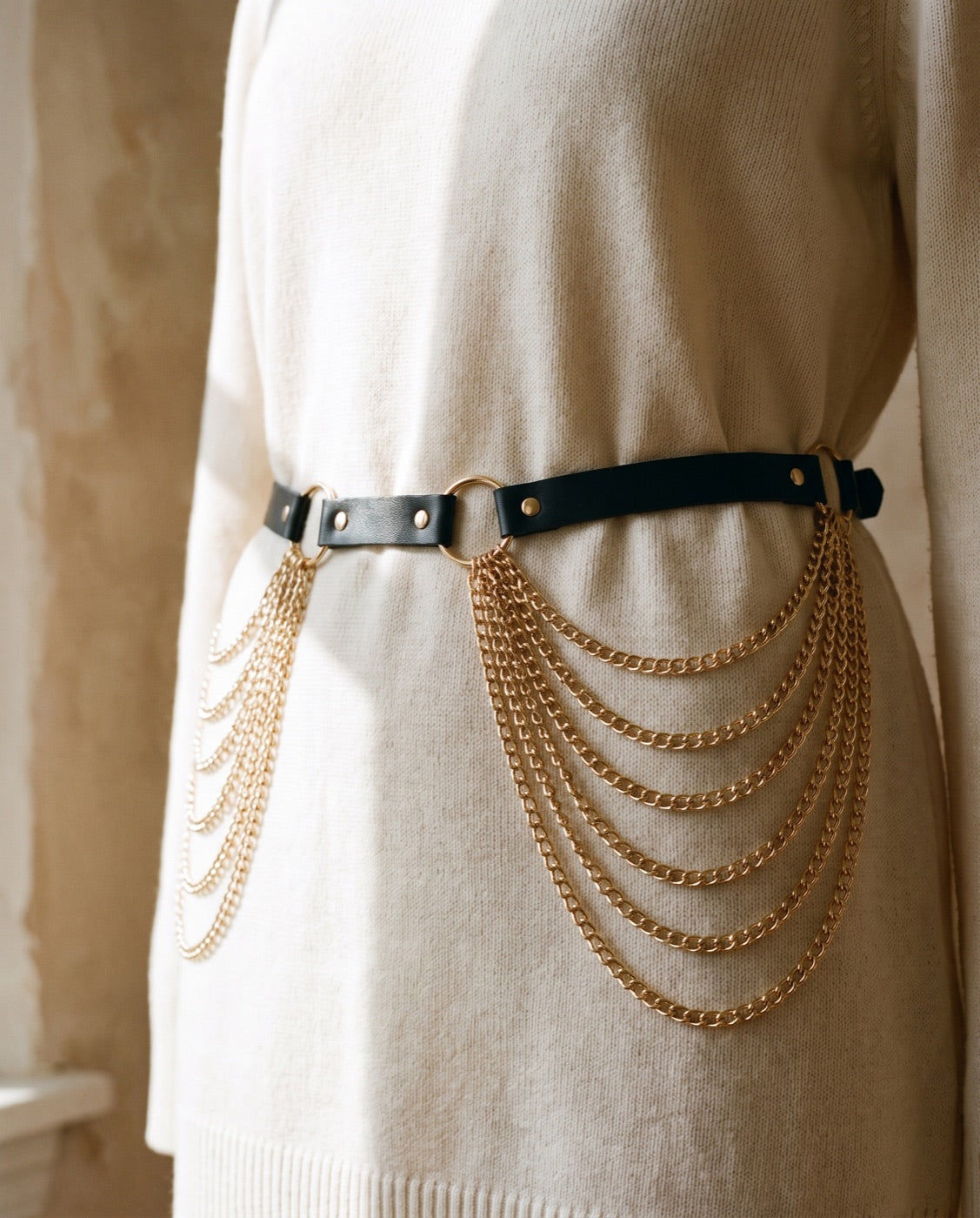 PU Belt with Chain — Two-Tone