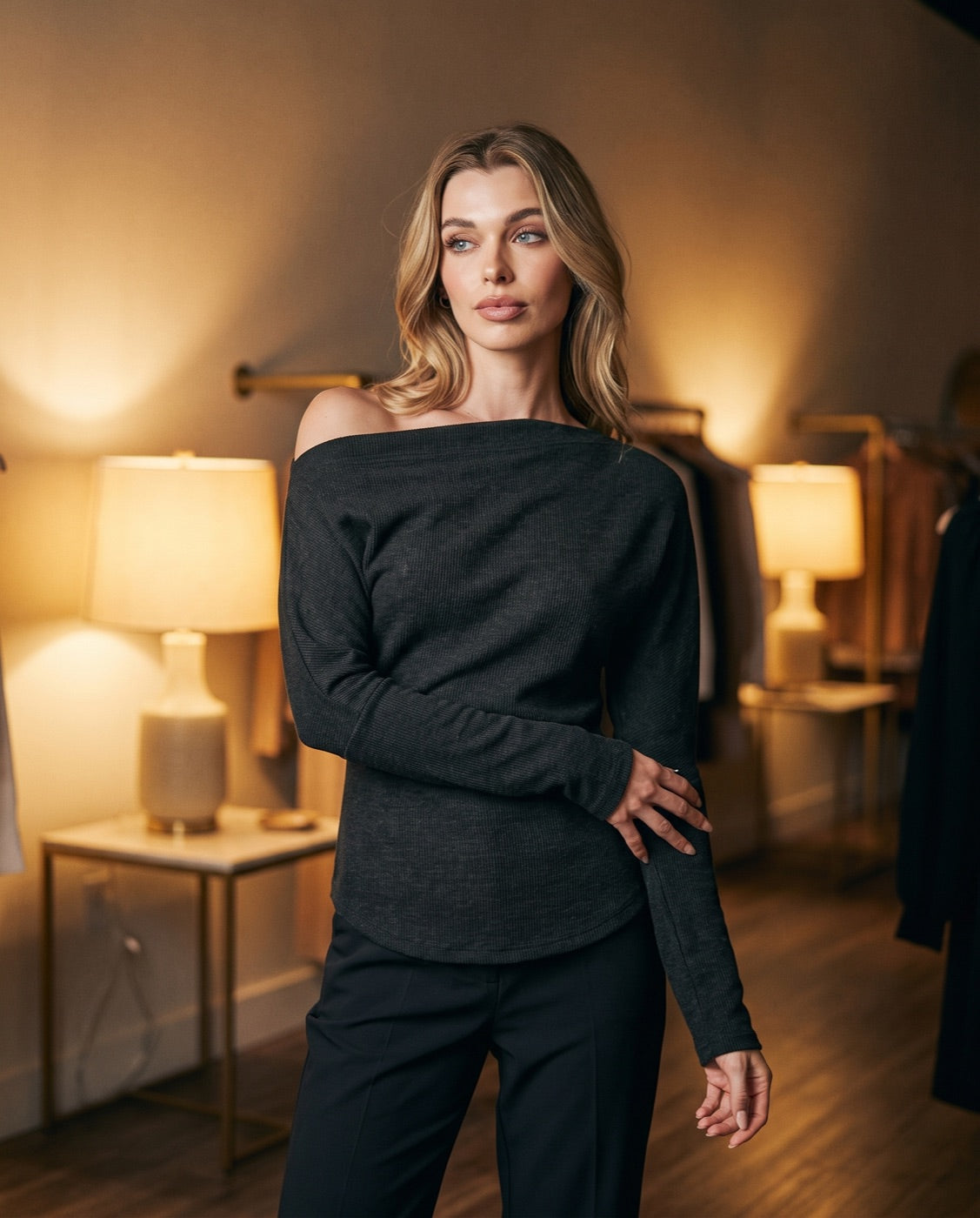 One Shoulder Knit Top in Black